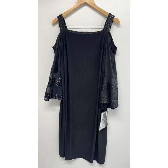 MSK Dress Size 1X Sequined Cold Shoulder Shift Bell Sleeve Knee Length NEW - Picture 3 of 11